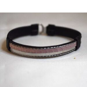 Fashionable Black/Gray/Pink Leather 7" Casual Unisex Grunge Goth Punk Bracelet